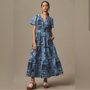 Anthropologie Somerset Blue Patterned Maxi Dress